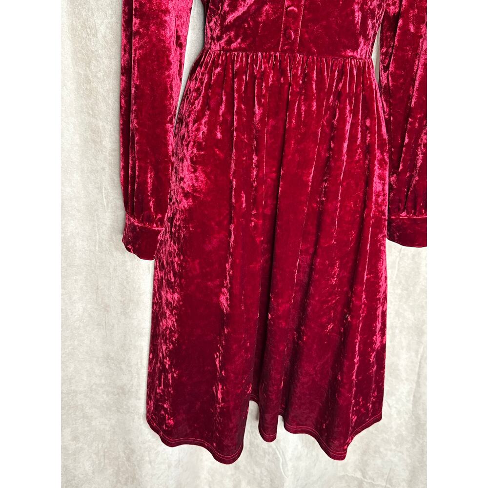 Unique Vintage Burgundy Crushed Velvet Long Sleeve Midi Dress L NWOT - Picture 9 of 11